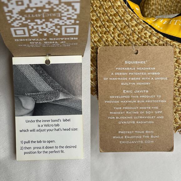 Eric Javits Fringe Pinch Fedora Hat UPF 50 NWT brown with Black Strap Summer - Picture 8 of 8